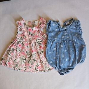 Set Of 2 - Old Navy, Mia & Mimi 0-3 Month Romper, Dress Summer Baby Girl Bundle